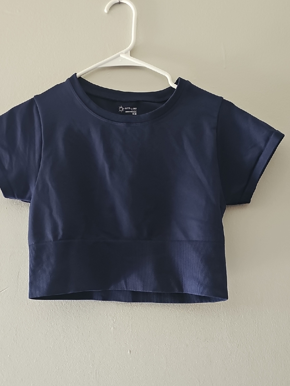 Girls Navy Cropped Short Sleeve Tee - Performance Knit